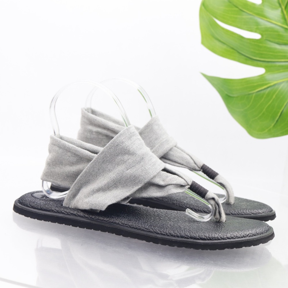 Sanuk Shoes Womens Yoga Sling Sandals Size 9 Gray Thong Slip On Comfort Footbed